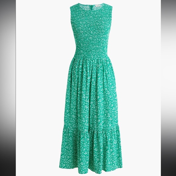 J. Crew Factory Green Smocked Tiered Midi Dress, size M SOLD OUT ONLINE - Picture 2 of 3